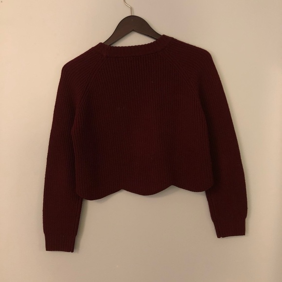 Wilfred Scalloped Crop Knit Sweater - Burgundy - Picture 2 of 7